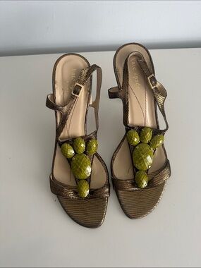 kate spade Bronze Metallic Slingback Heels with Olive Gemstones